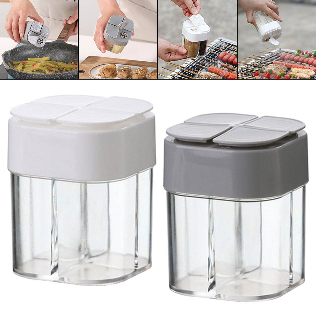 Outdoor Spice Box Storage Transparent Four Compartments Portable Spice Shaker for Barbecue