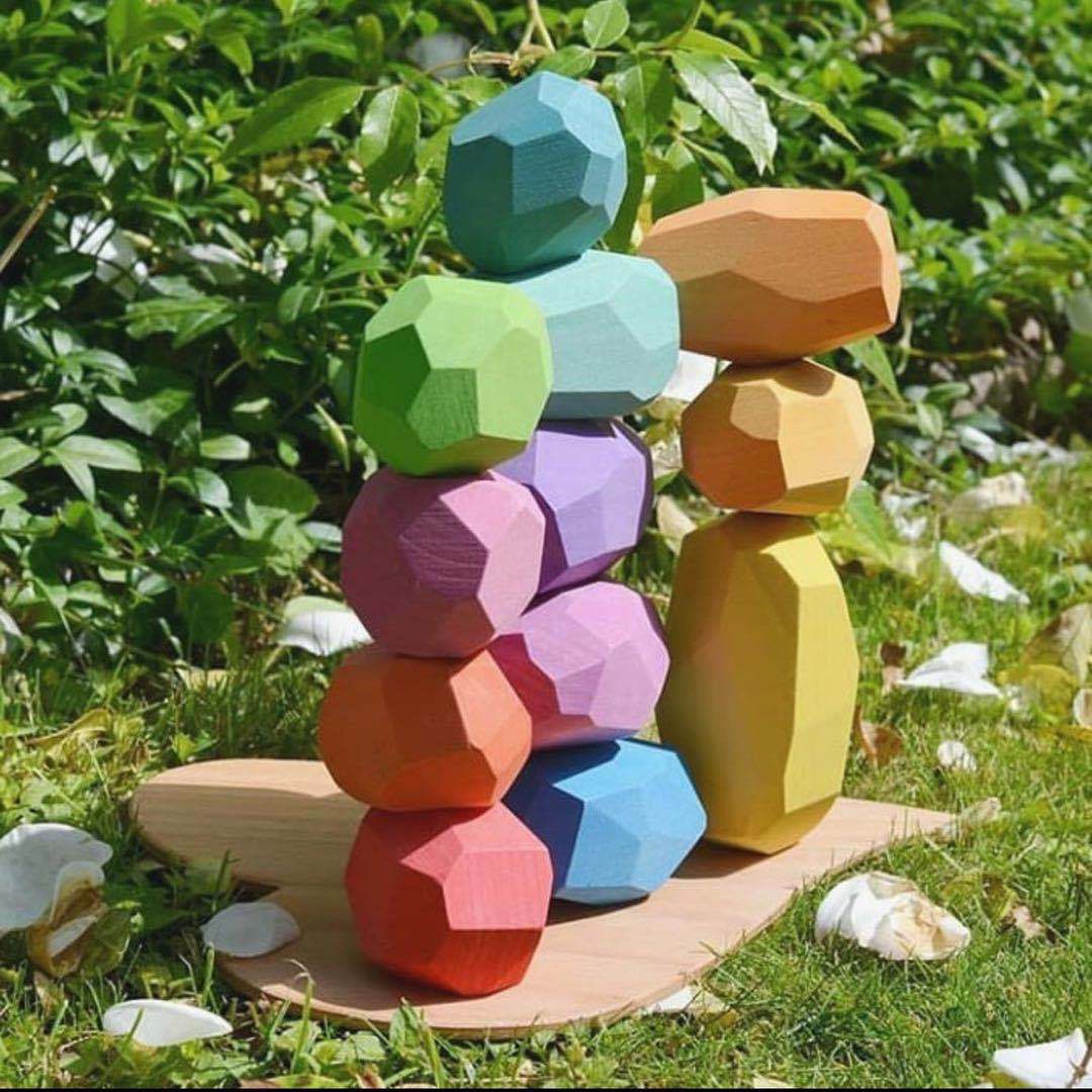 Farverig træsten byggeklods pædagogisk legetøj kreativt stabling spil for børn trælegetøj send taske