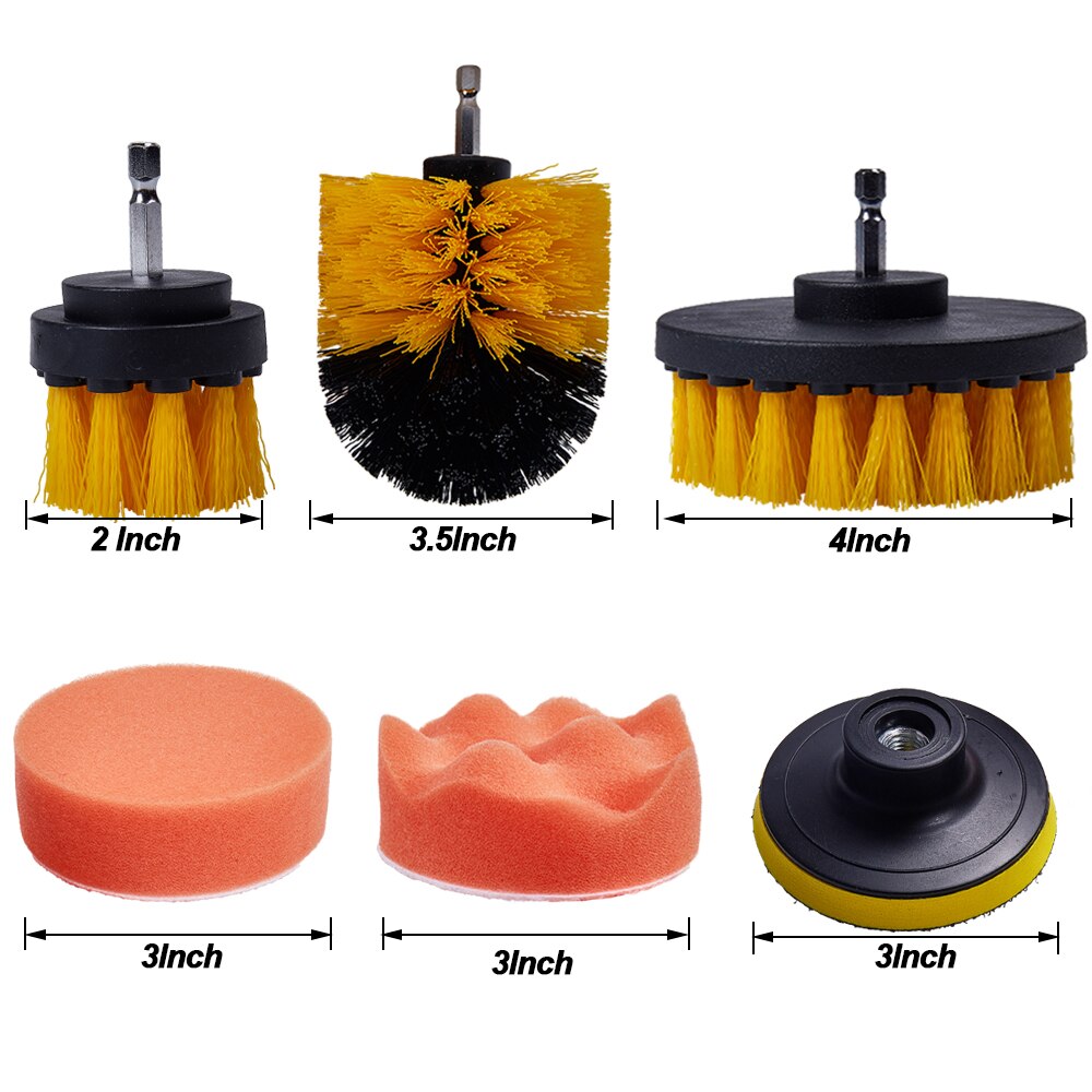 Juego de cepillos para cepillo de limpieza con motor esponjas para pulir el coche, Herramientas de limpieza de baño y lavado de ruedas para el coche, 7 Uds.