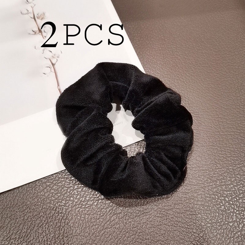 Warm Soft Hair Scrunchies Furry Elastic Hair Band Women Girls Ponytail Holder Hair Rubber Band Hair Ties Hair Accessories: B2-2PCS
