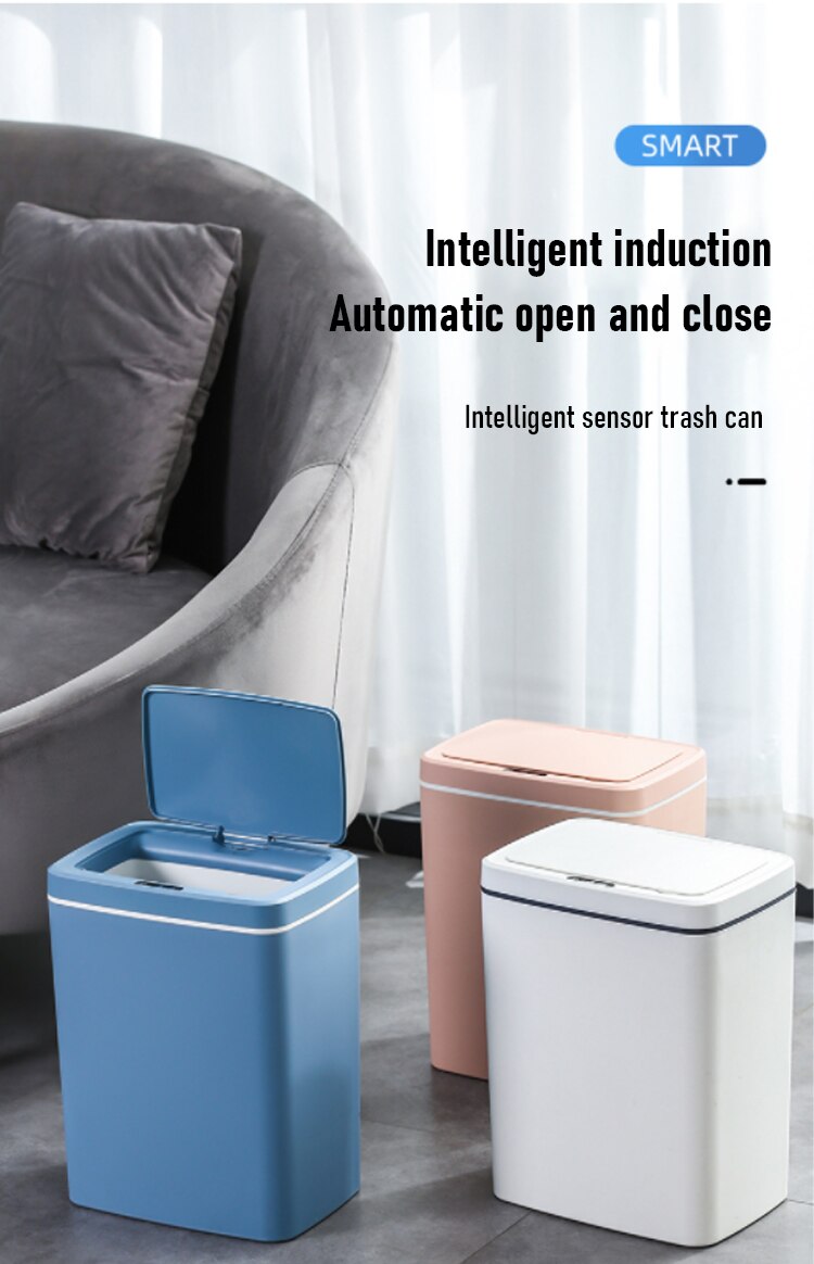 16L Intelligent Trash Can Automatic Sensor Dustbin Sensor Electric Waste Bin Home Rubbish Can For Bedroom Kitchen Bathroom Garba