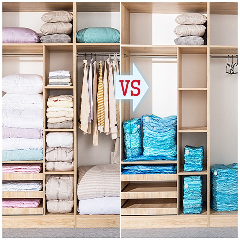 High Capacity Vacuum Compression Bag Free Pumping Clothes Quilt Shrinking Thickening Finishing Travel Storage Sealed Bag Blue