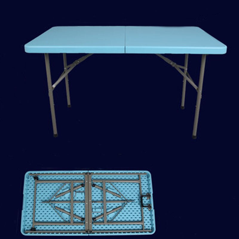 Folding table outdoor portable floor stall table table household simple dining table chair learning plastic long desk: Blue