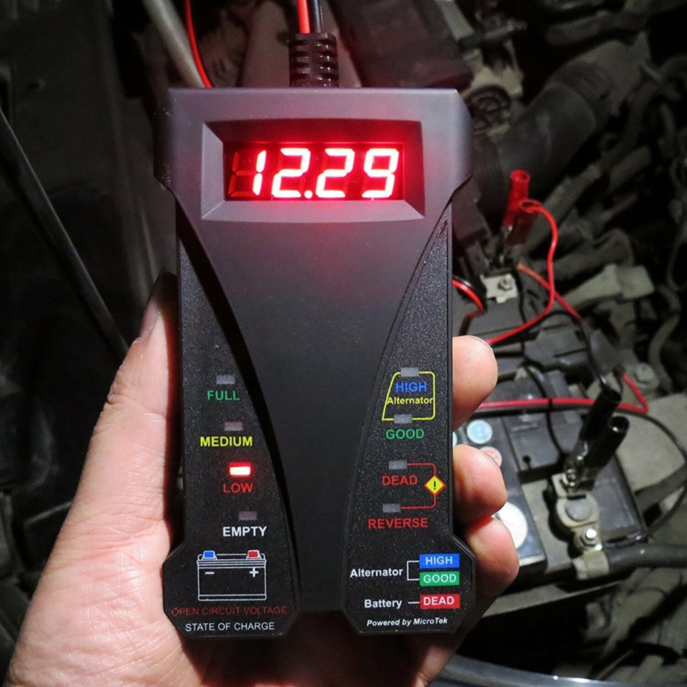 Batteritester 12v smart ledet digital voltmeter dynamo analysator til biler med 30 amp batteriklemmer omvendt tilslutningsbeskyttelse