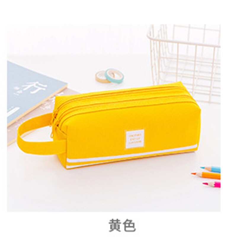 Double Layer Zipper Large Pencil Case Kawaii School Pencilcase Big Pen Box For Girls Cute Stationery Supplies Bag: Yellow