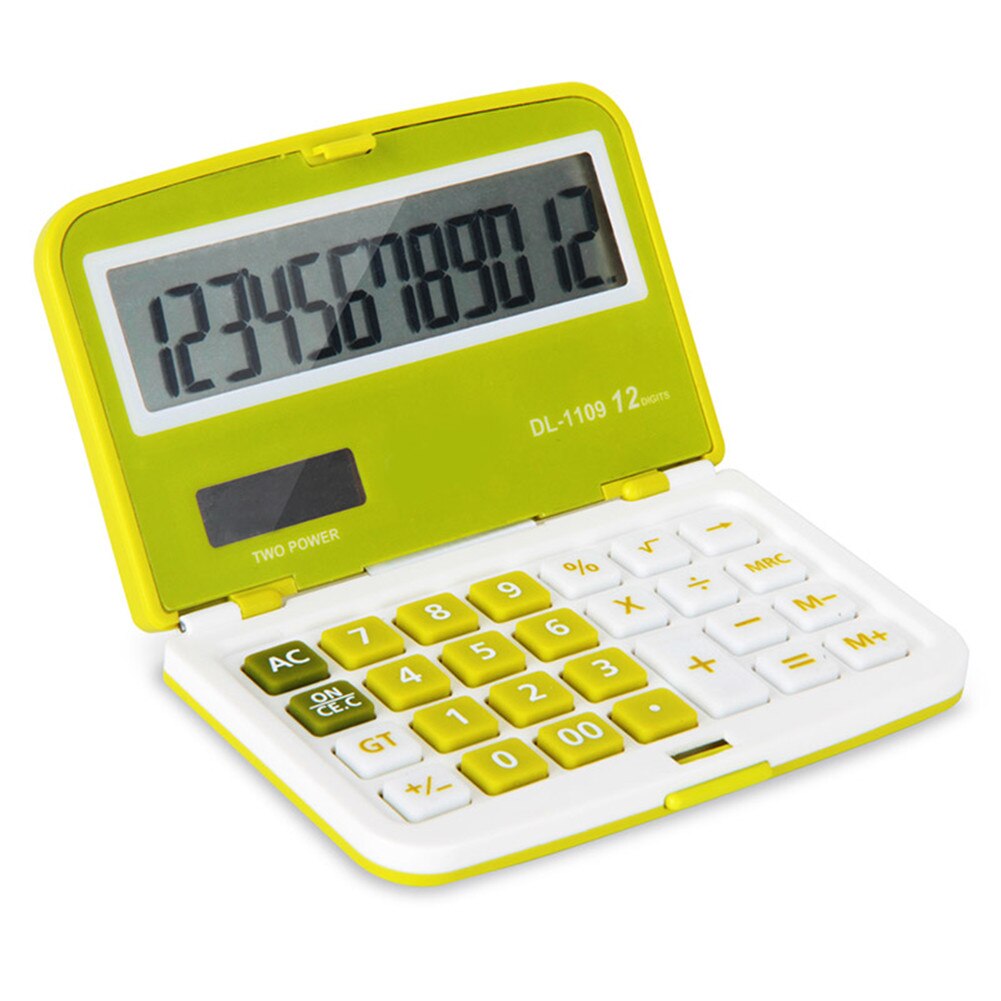 12 Digits Solar Folding Mini Calculator Dual Power Office Electronic Handheld Pockets Calculator VH99: Green