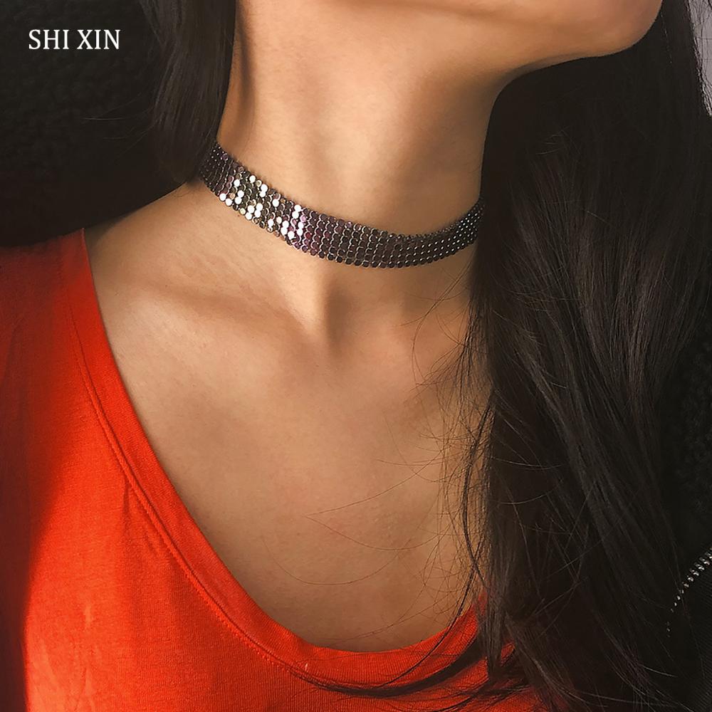 Shixin Bohemian Kleurrijke Pailletten Ketting Voor Vrouwen Mode Hals Chokers Kettingen Boho Sieraden Kraag Neckless