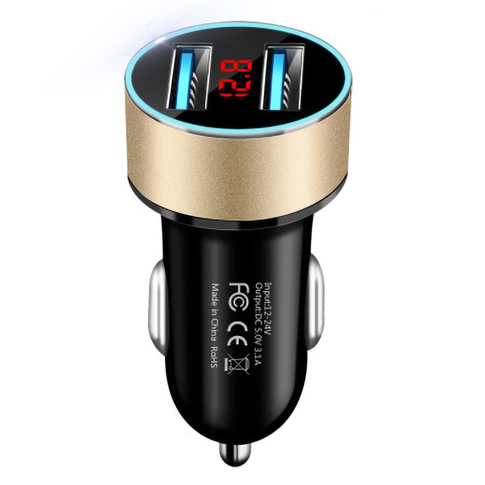Cargador Mini USB para coche, dispositivo de carga rápida con pantalla LED 3.1A, Dual USB, para iPhone XR 11: Gold