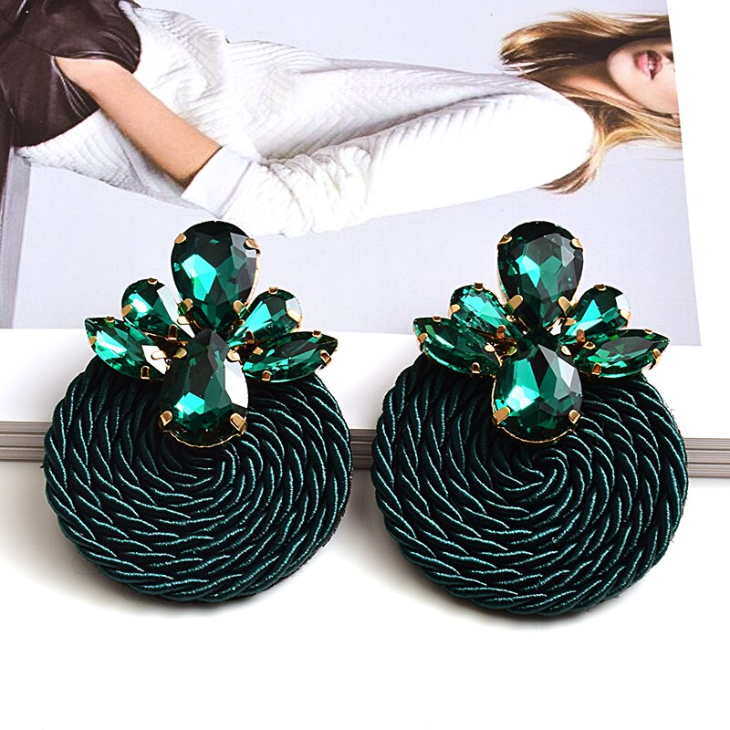 Kleurrijke Kristallen Oorbellen Strass Handgemaakte Ronde Earring Sieraden Accessoires Voor Vrouwen: Green