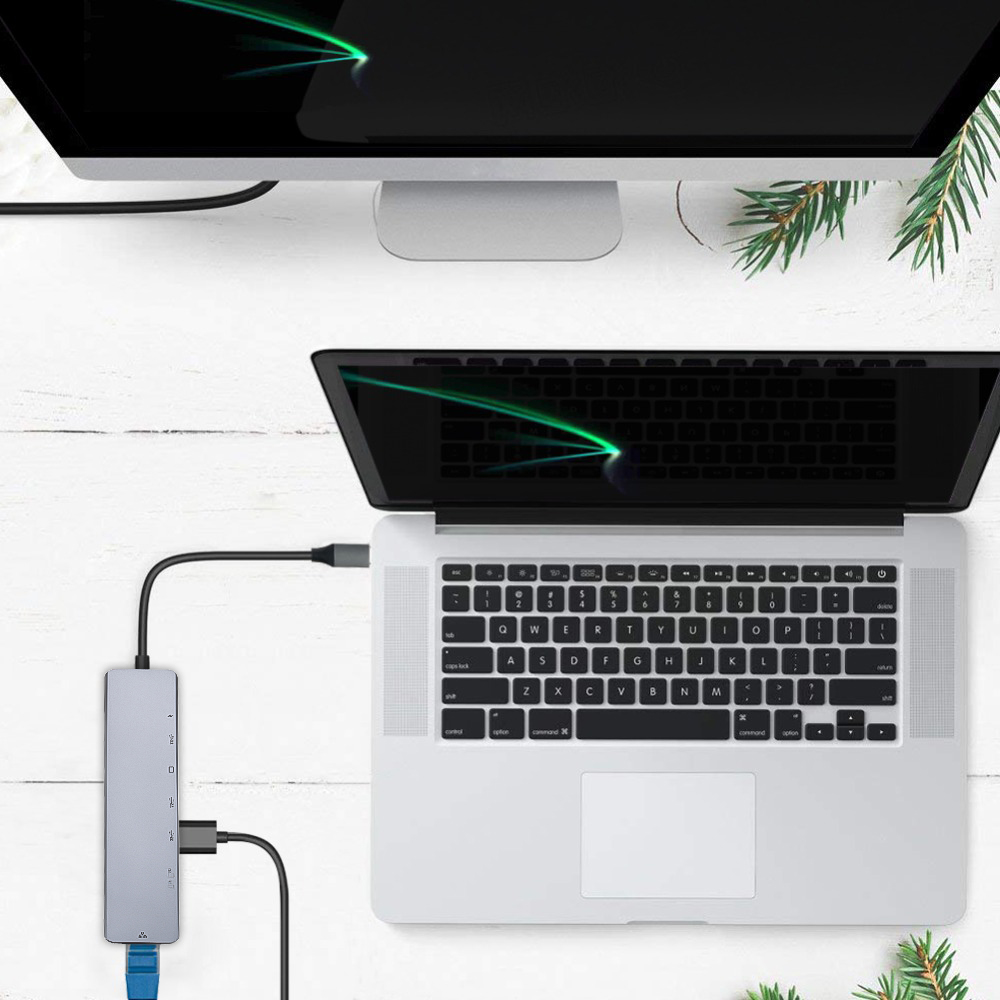 Hub USB tipo C 8 en 1, HDMI, RJ45, Ethernet, USB 3,0, puertos SD/lector de tarjetas TF, USB-C, PD, de energía para MacBook Pro