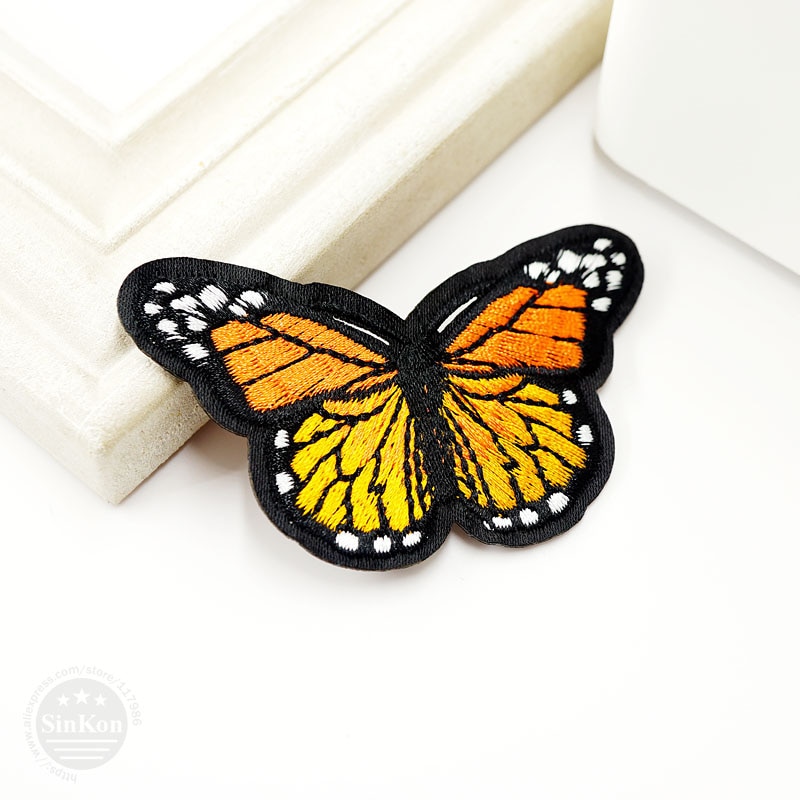 Yellow Butterfly (Size:5.0X8.0cm) DIY Embroidery Patch Applique Clothes Ironing Clothing Sewing Supplies Decorative Patches