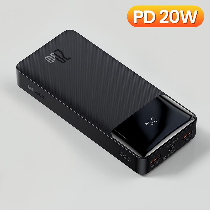 Baseus-batería externa portátil de 30000mAh, Powerbank para teléfono Xiaomi mi, 30000: PD 20W Black