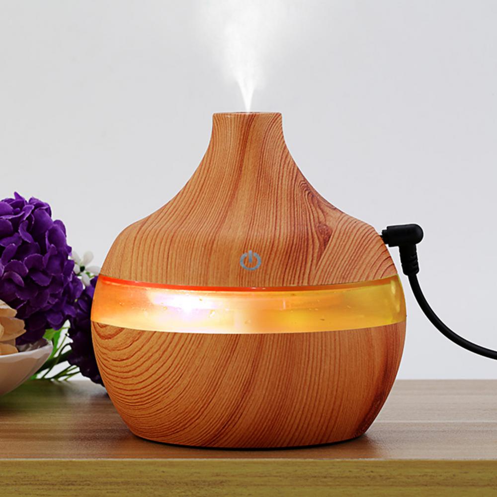 Wood Grain USB 300ml Air Humidifier Aromatherapy Aroma Essential Oil Diffuser with LED Light Mist Maker Colorful