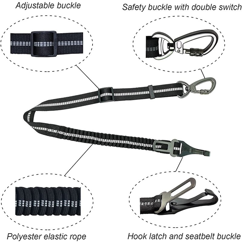 Benepaw Verstelbare Dog Seat Belt Verbeterde Karabijnhaak Anti Shock Elastische Bungee 2-In-1 Huisdier Auto Riem voor Reizen Veiligheidsgordel