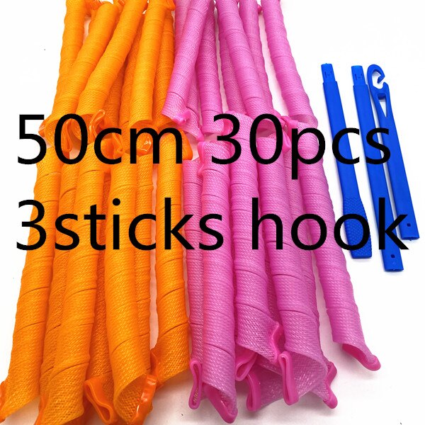 30 pièces, 20/30/50cm Magique leverag cheveux bigoudi spirale boucles à rouleaux Sans Chaleur Bigoudis Couleur Bigoudis Avec style: 50cm 30pcs