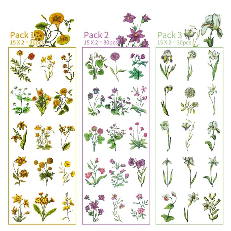 6 Packs Scrapbook Stickers Flower Stickers Decoration Sticker Planner Stickers Assorted in Plant Stickers Clear PET
