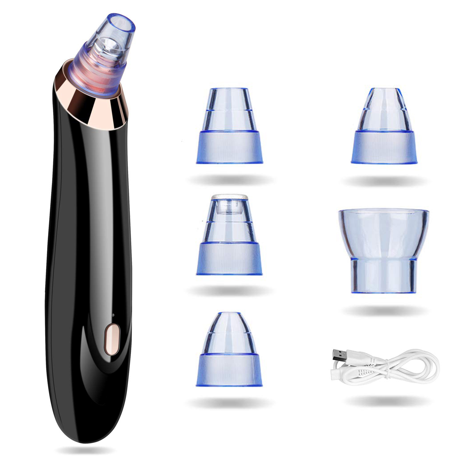Blackhead remover Pore Vacuum 5 in 1 Blackhead Vacuum Tools Kit Electric Comedo Suction Device with 3 Adjustable Strength: Black