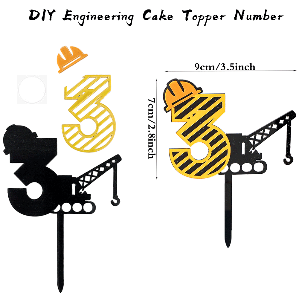 DIY construcción grúa pastel Topper números 1-9 decoraciones acrílicas para pasteles niños niño tema de ingeniería suministros para de feliz cumpleaños