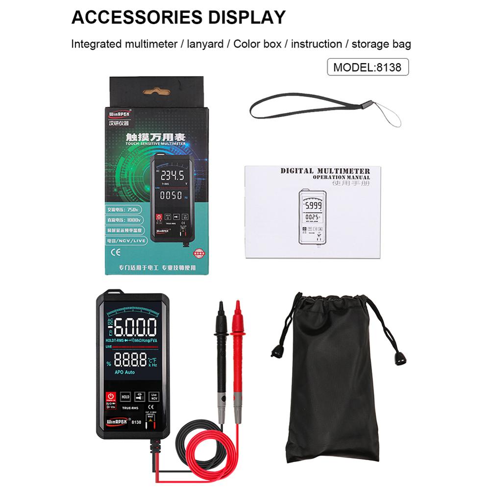 WinAPEX ET8138/8136 Touch Screen Multimeter Digital Automatic 6000 Count True-RMS Voltage Frequency Capacitance Diode NCV Tester: WinAPEX 8138