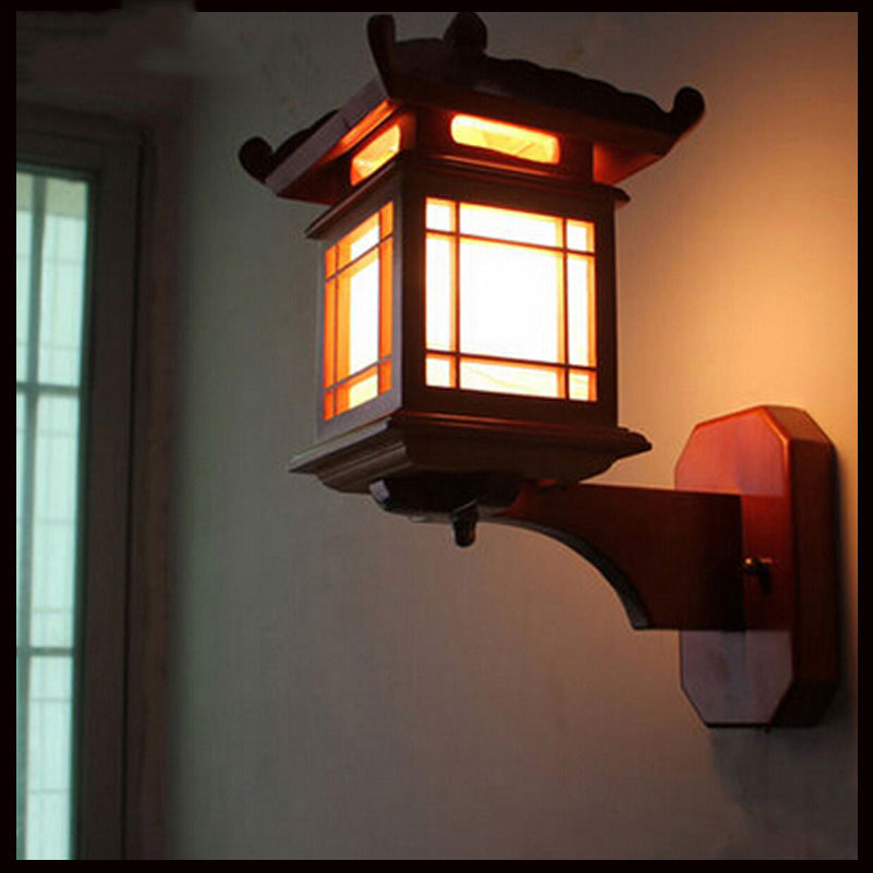 Antieke Chinese Retro Hout Wandlamp Blaker Licht E27 Restaurant Hotel Slaapkamer Wandkandelaar Vintage Lichtpunt Art Deco