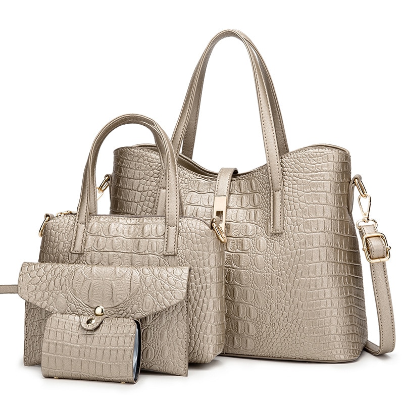 Crocodile women's bag messenger bag four piece mother bag: GOLD