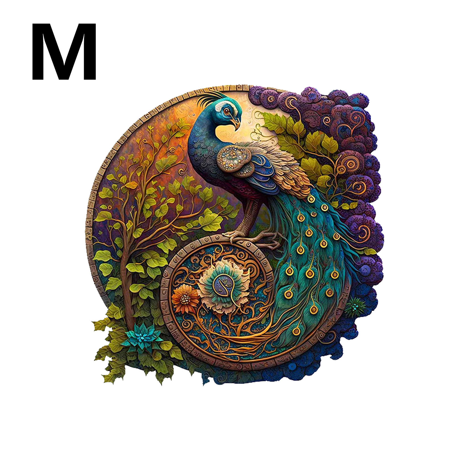 Unique Round Peacock Pattern Wooden Puzzle,Irregular Animal Shapes Jigsaw Puzzle,, The for Halloween, Christmas, Birthday: green