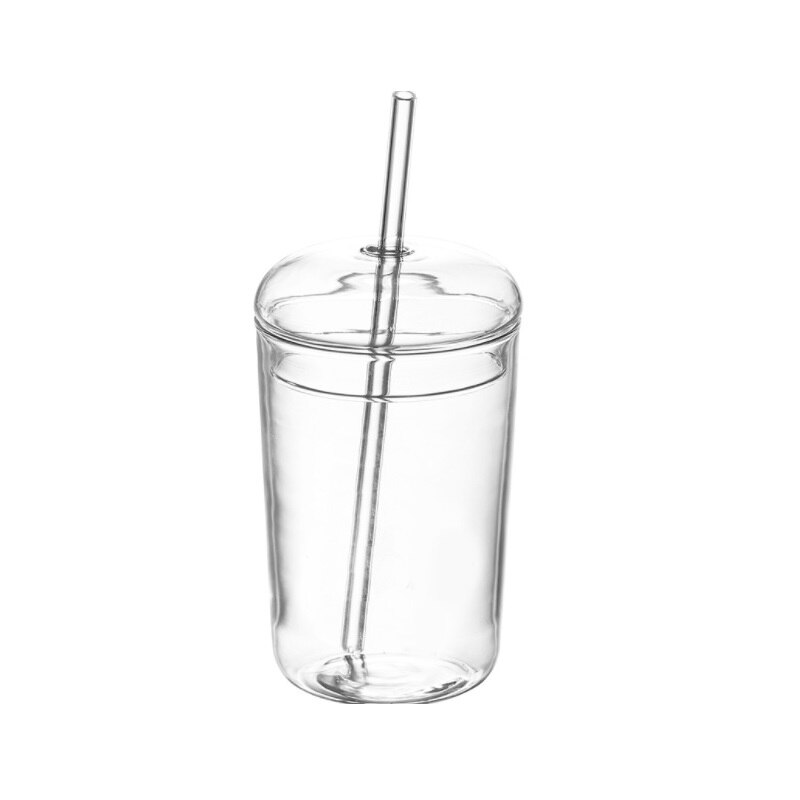 Glas koppar för kaffe te drycker mjölk te vatten koppar med glas lock glas halm dricka kopp enkel: Default Title