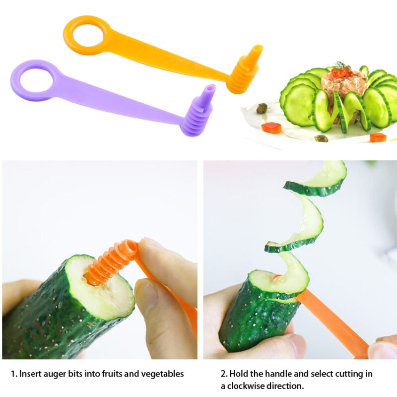 Creatieve Plantaardige Spiral Slicer Fruit Groente Komkommer Roterende Slice Multifunctionele Groentesnijder Keuken Gadget Willekeurige