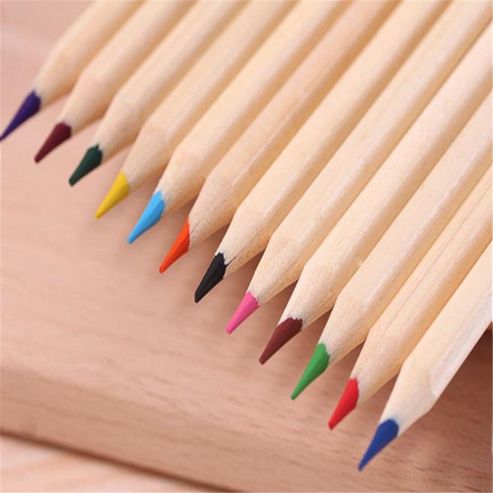 Juego de lápices pequeños de 12 colores para adultos y niños, Cubo de madera para pintar, lápices de colores especiales