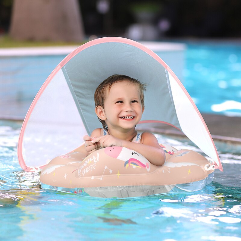 Baby Swimming Float with Sun Canopy Inflatable Infant Floating Swim Rings Kids Swim Pool Accessories Circle Bathing Summer Toys