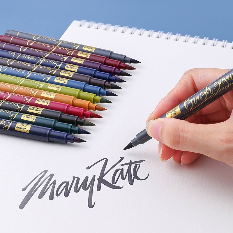 12 Kleuren Kalligrafie Pen Hand Belettering Pennen Borstel Refill Belettering Pennen Markers Voor Schrijven Tekening Zwarte Inkt Pennen Art Marker