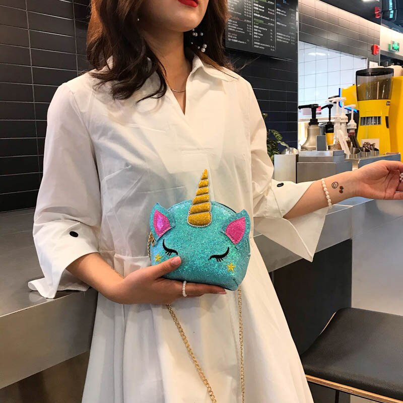 Unicorn Sequin Pu Bag Girl's Chain Purse Shoulder Bag Tote Crossbody Mini Messenger Bag Flap Bolsa Handbag GQ013