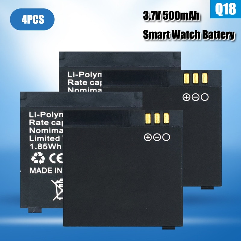 Montre connectée Q18, batterie Lithium-ion, 500mAh, 3.7V, Rechargeable, rechange, polymère: 4pcs