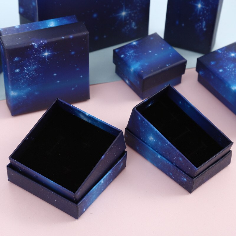 10pcs Starry Sky Jewelry Box Dark Blue Jewelry Box Bag Spot Porous Ring Packaging Boxes Party Supplies