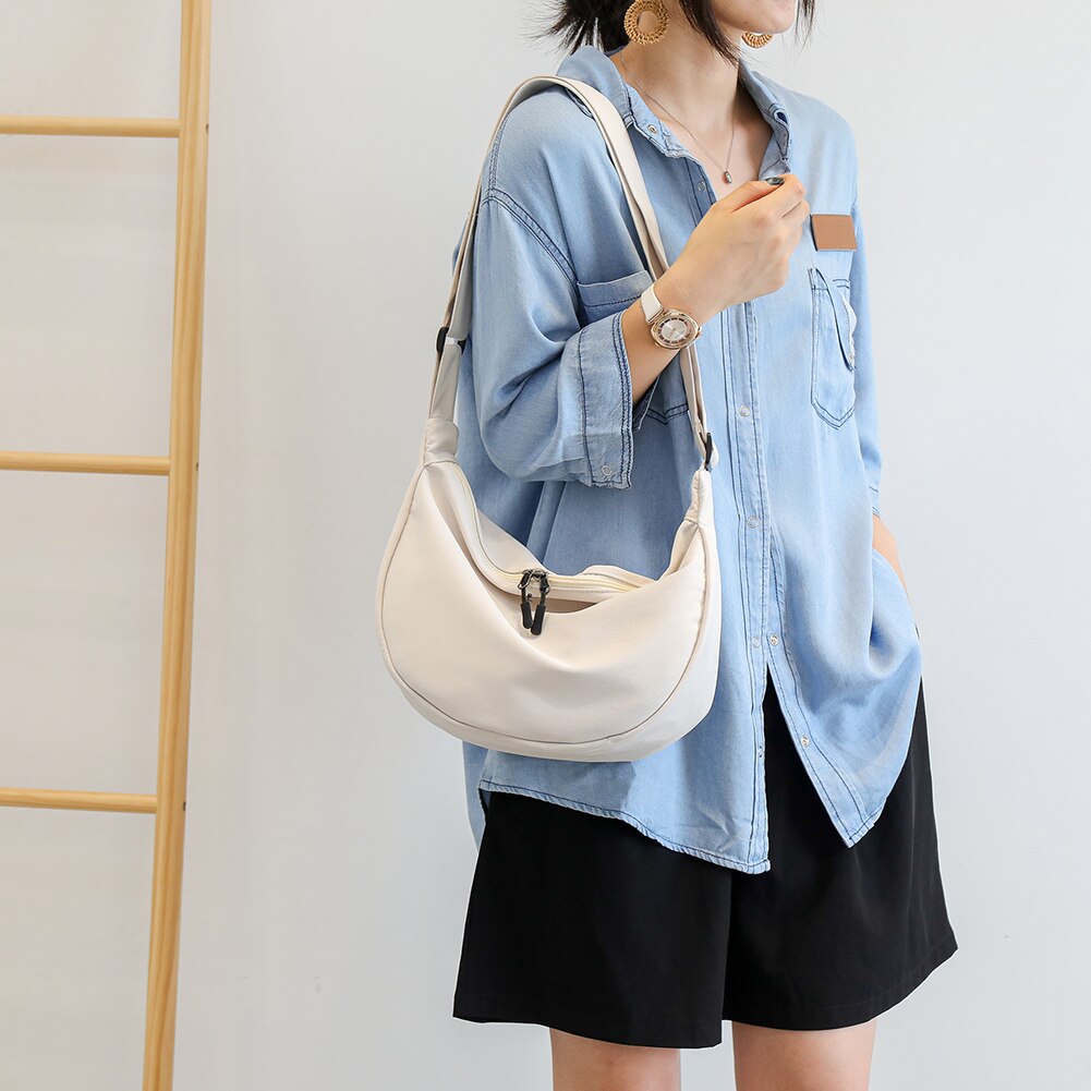 Eenvoudige, veelzijdige tas voor dames, schoudertas van canvas met grote capaciteit, hobo-crossbodytas voor dames