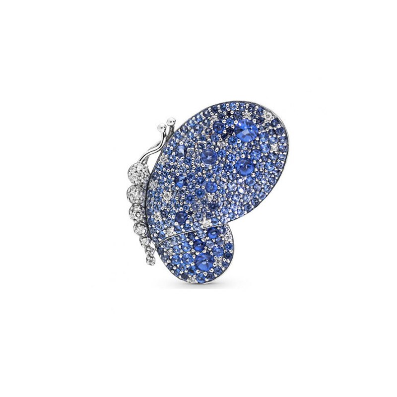 Kakany Blue Pavé Butterfly Brooch - Sterling Silver - Exquisite Women's Accessory