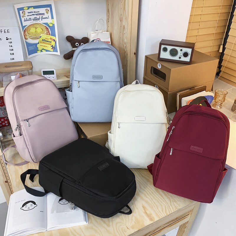 Damen-laptop-rucksack aus nylon, schultertasche im preppy-stil, einfarbig, ideal für mädchen