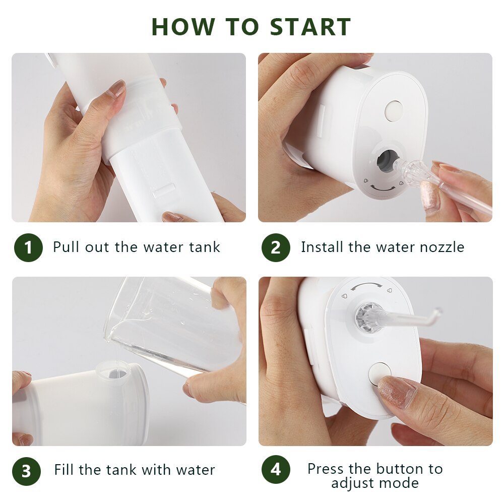 Oral Irrigator IPX7 Portable Water Jet Flosse 300ML Teeth Cleaner USB Rechargeable Water Dental Flosser Water Tank