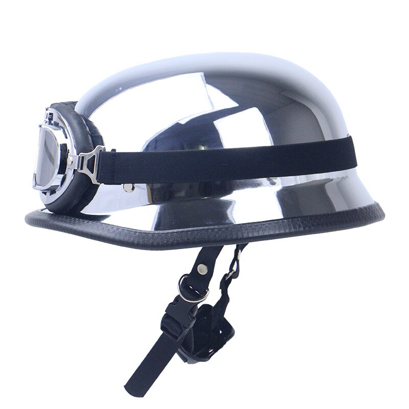 DOT Silver Plating Chrome Half Helmet Cruise Chopper Biker Pilot World War II German Style Motorcycle Open Helmet with Goggle