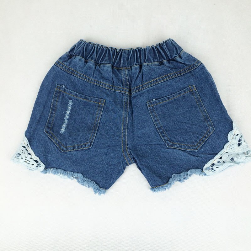 Summer Korean girls lace hole jeans shorts Cowboy Kids Girls Cute Shorts Jeans Short Lace Pocket Denim Shorts children 2-12Y