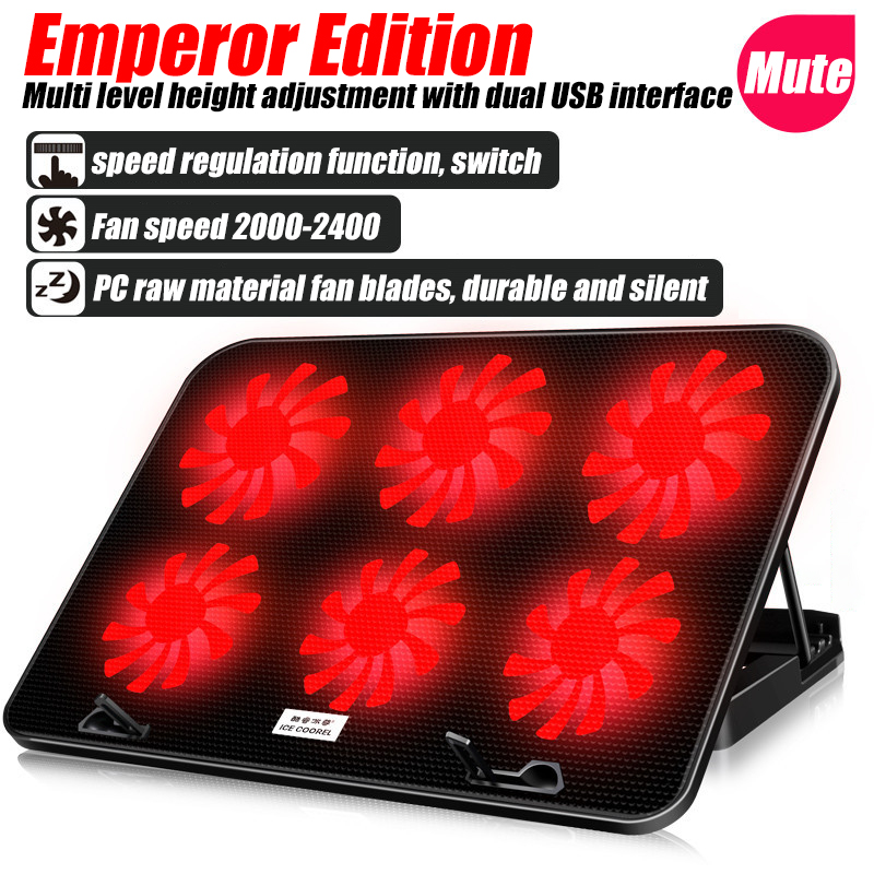 COOLCOLD A9 Gaming RGB Laptop Kühler 2 USB Ports 6 Fan Gaming Led Licht Notebook Kühler Für 13-18 Zoll Ständer Für Laptop Macbook: Rot