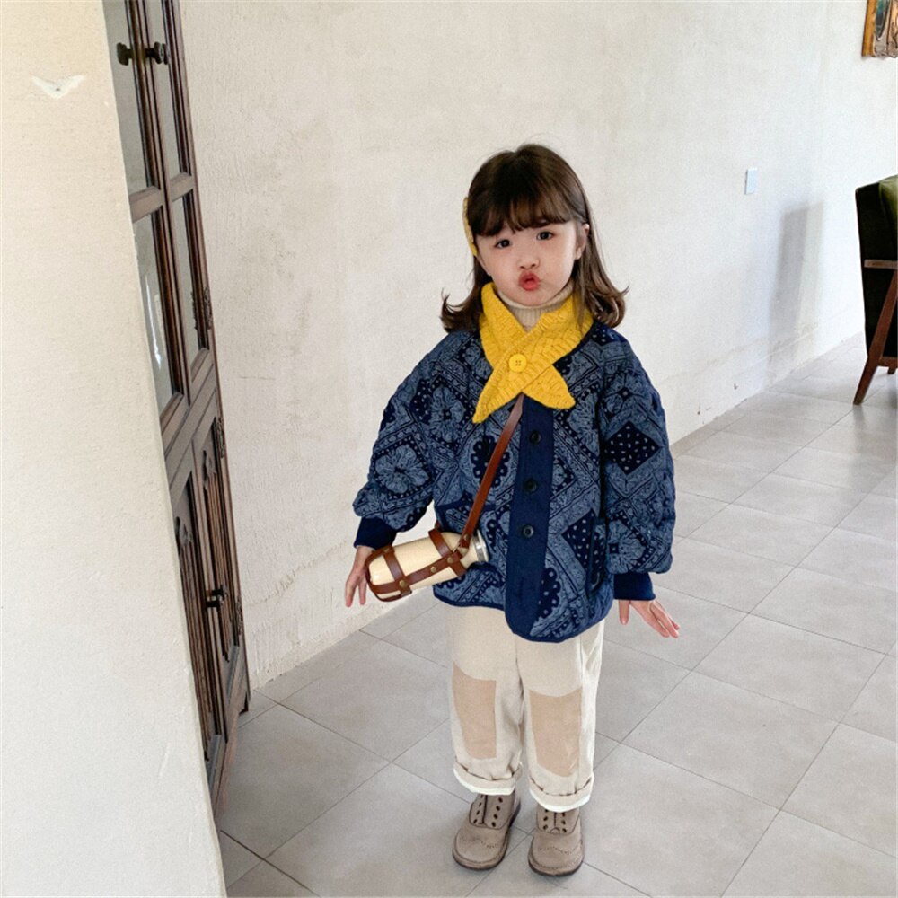 Abrigos acolchados retro de estilo coreano para niños y niñas, chaquetas gruesas y sueltas a la , 1-7 años, Otoño e Invierno