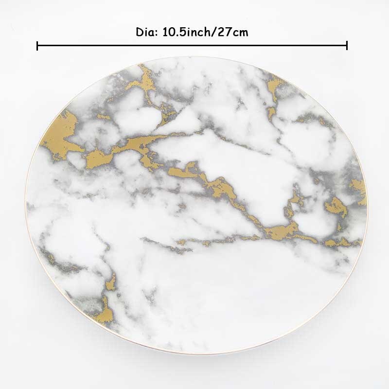 Guld marmor fad keramisk bakke middag tallerken nordisk kort rund bøf pasta tallerken luksus bordservice rund fad mad jul: 10.5 tommer grå