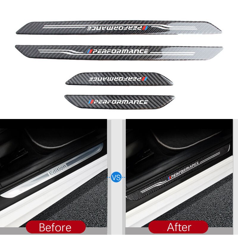 Umbral de puerta protectores de placa de desgaste de fibra de carbono de umbral de puerta s pegatinas para BMW F10 F30 F34 E70 X1 X5 X6 E90 E70 E71 Accesorios