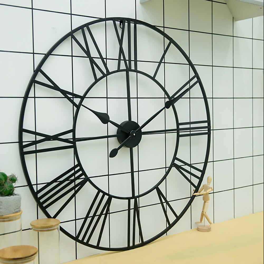 Horloge murale rétro avec chiffres romains, ornement noir en fer, 40cm, grand salon, bureau, Art, décoratif pour la maison