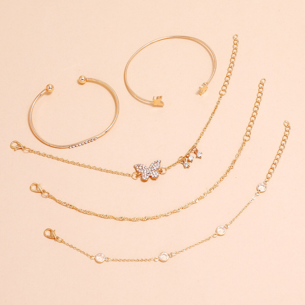 Conjunto de 5 piezas de pulsera de cuentas de agua con apertura de mariposa, bohemio , novedad en oferta