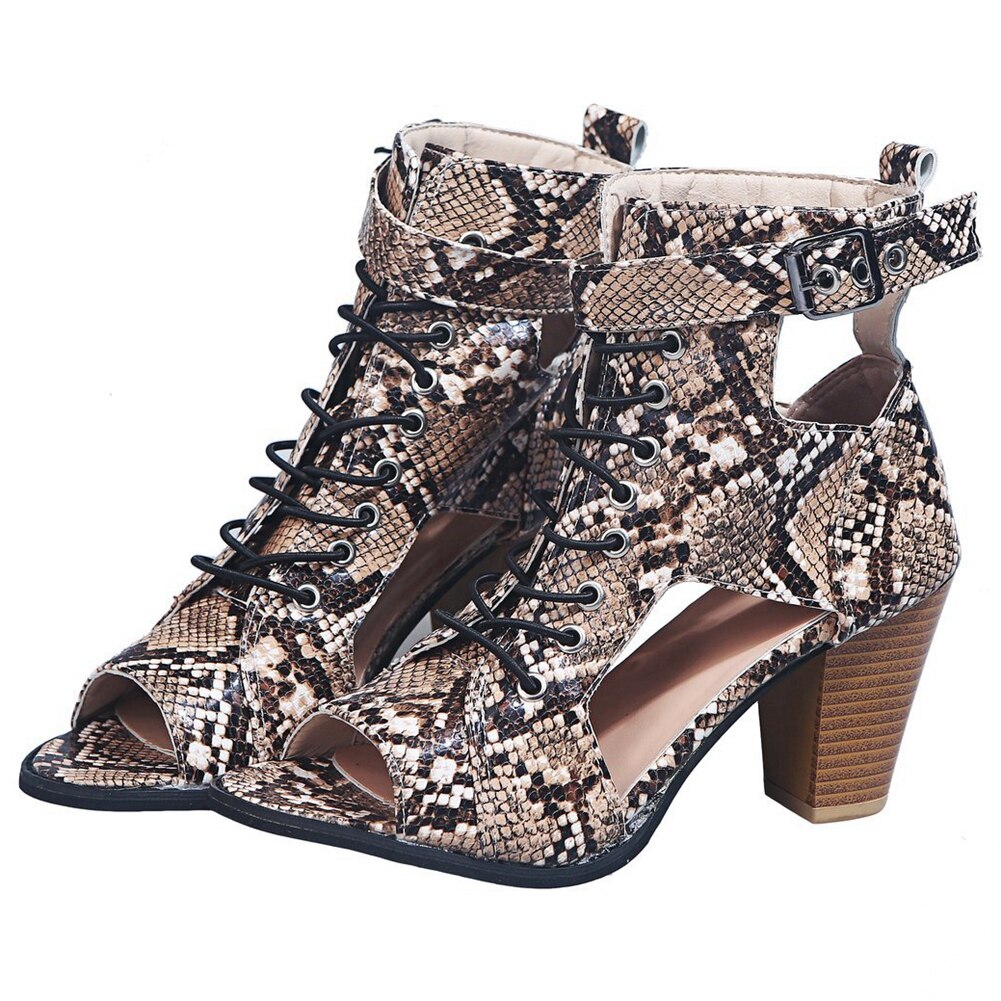 Karinluna Mode Gladiator Sandalen Vrouw Schoenen Peep Toe Hoge Hakken Gesp Snake Print Schoenen Dame