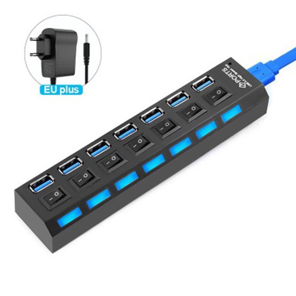 USB Hub 3.0 USB Splitter Multi USB 3 2.0 Hub Multiple 7 Port Hab Splitters Use Power Adapter Computer Accessories Hub For PC: 7 port EU power