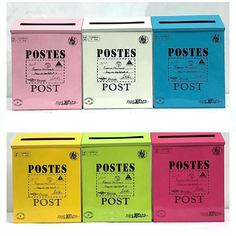 Wall Hanging Mounted Locking Mailbox 12 Inch Vintage Letterbox Post Box with Keys Painting Convenient Colors Iron