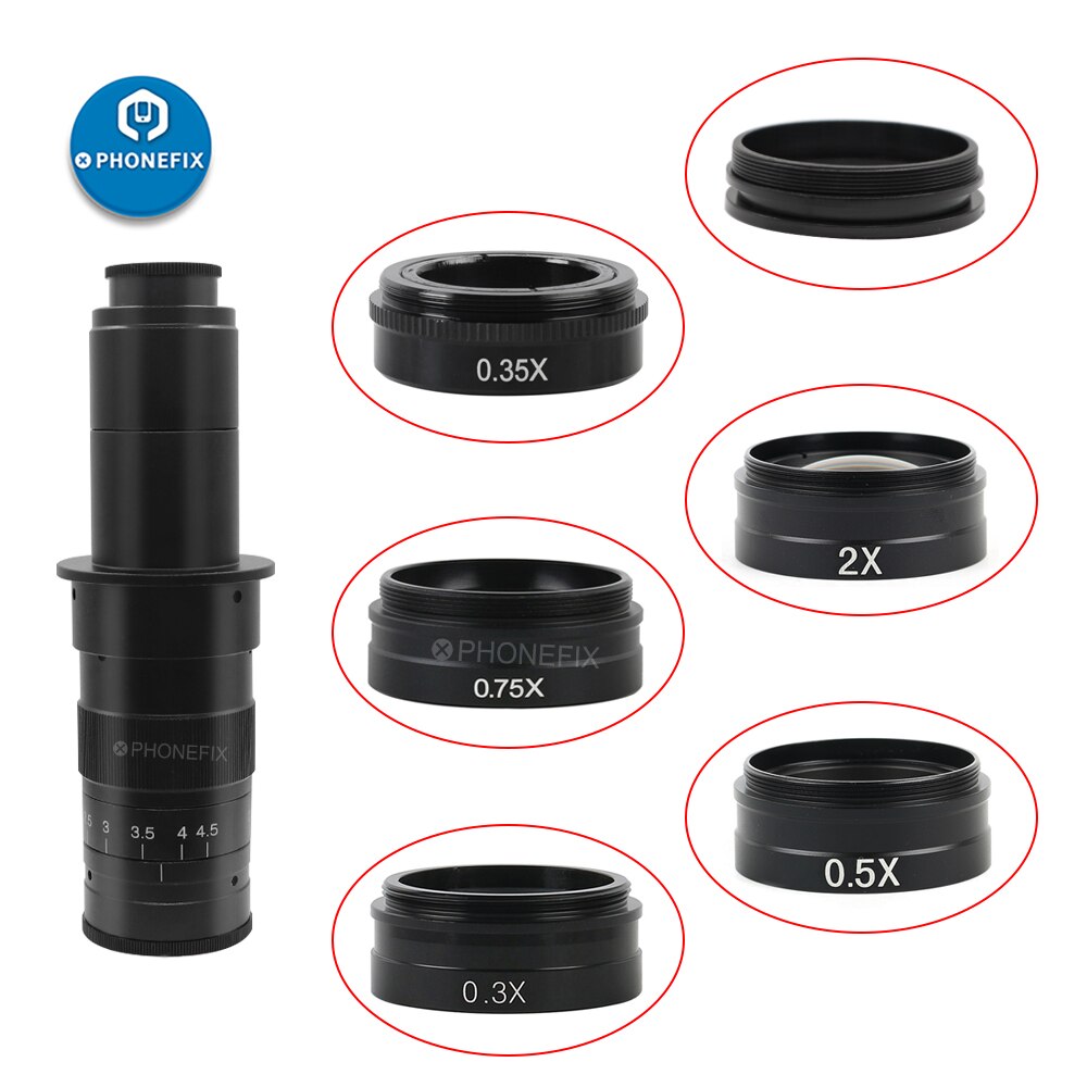 0,75x0,5X2,0X0,35 X Barlow Hilfs Ziel Glas Objektiv für Zoomen 180X 300X C-montieren Objektiv Industrie Video Mikroskop Kamera
